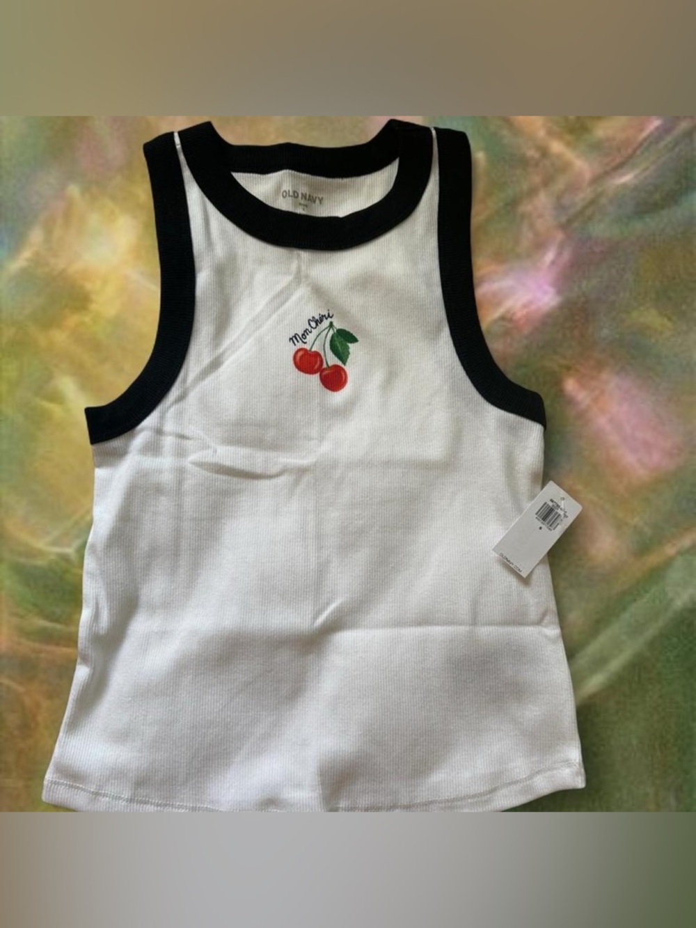 cherry design old navy snug white tank top